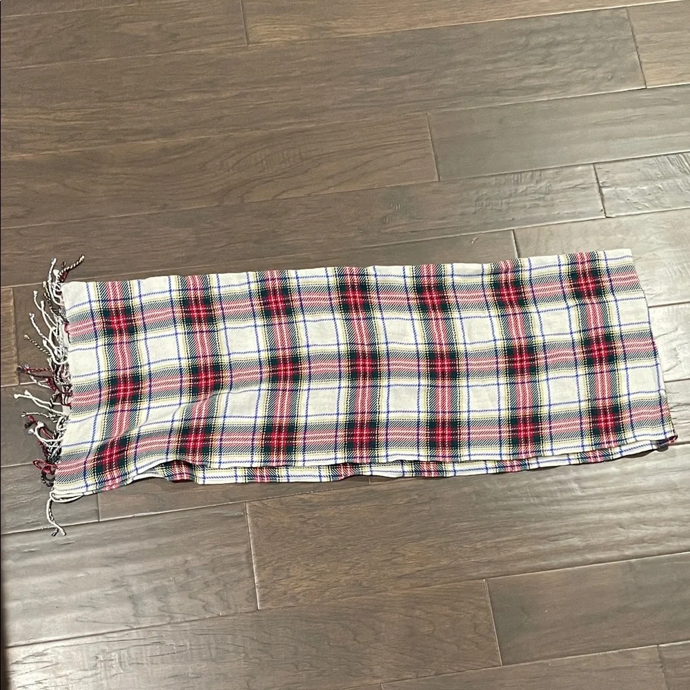 Talbots Plaid Fringe Scarf in Cream, Red & Navy